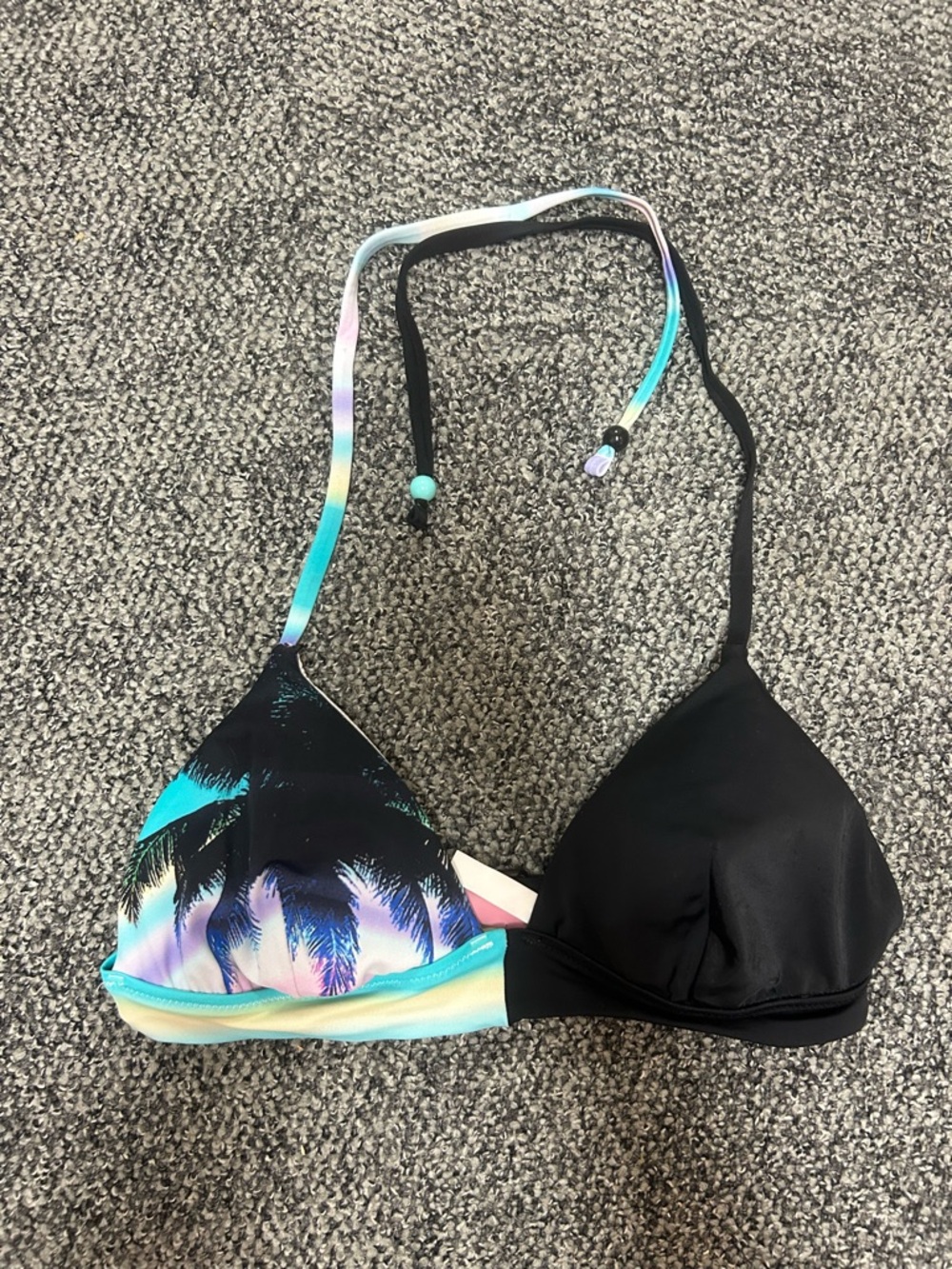Victoria’s Secret Black & Teal Palm Print Triangle Bikini Top